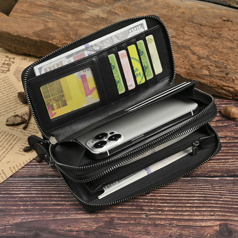 商务休闲韩式头层牛皮男士长款手包个性手拿包简约大容量男士钱包