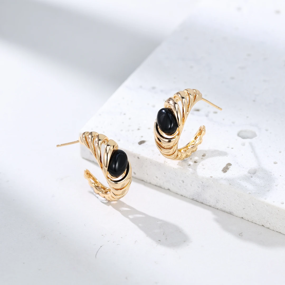 铜合金耳饰 【HevinStudio】原创黑金魅惑轻奢简约耳饰E119