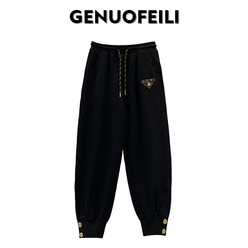 时尚百搭休闲高级黑色抽绳休闲裤C0521