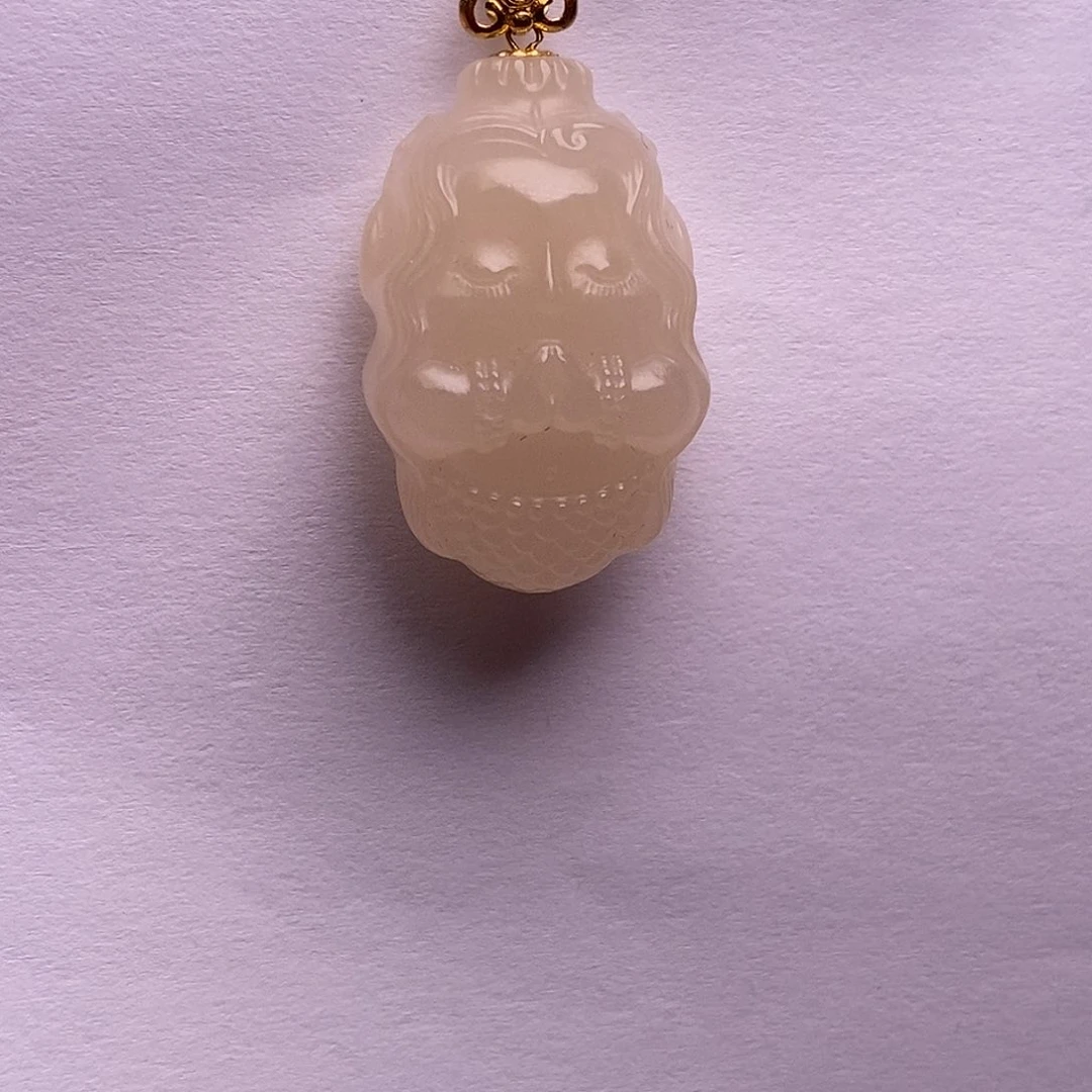 和田玉未镶嵌颈饰收藏级浓藕粉老矿料脂膏级金镶美人鱼吊坠