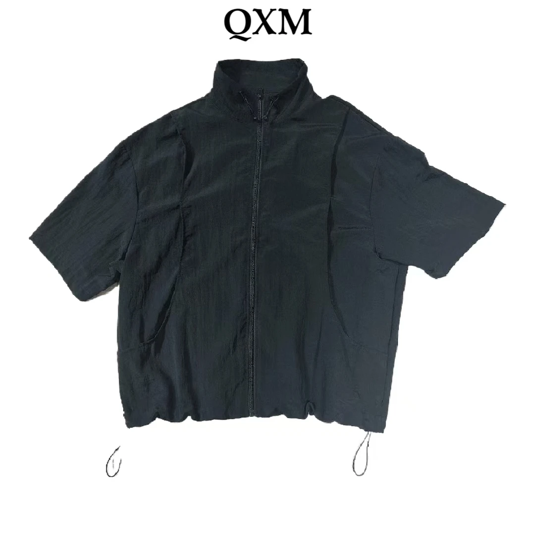 夏季短袖时尚套装立领风衣衬衣时尚男士外套春夏休闲复古衬衫