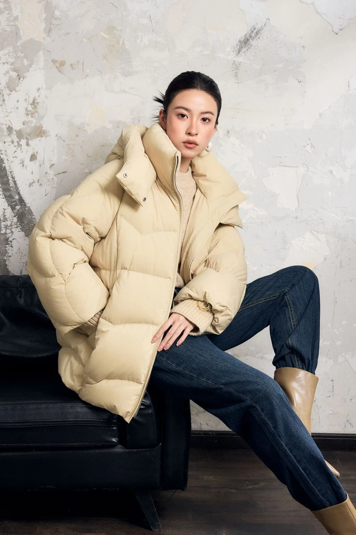 少女风立领连帽纯色女宽松休闲短款90白鸭绒百搭山本风ZGHD8500