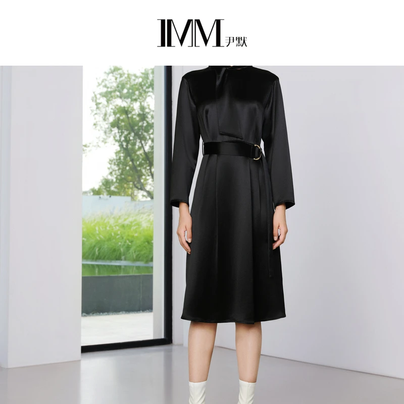 【商场同款】IMM尹默女装春季长款立领飘带连衣裙