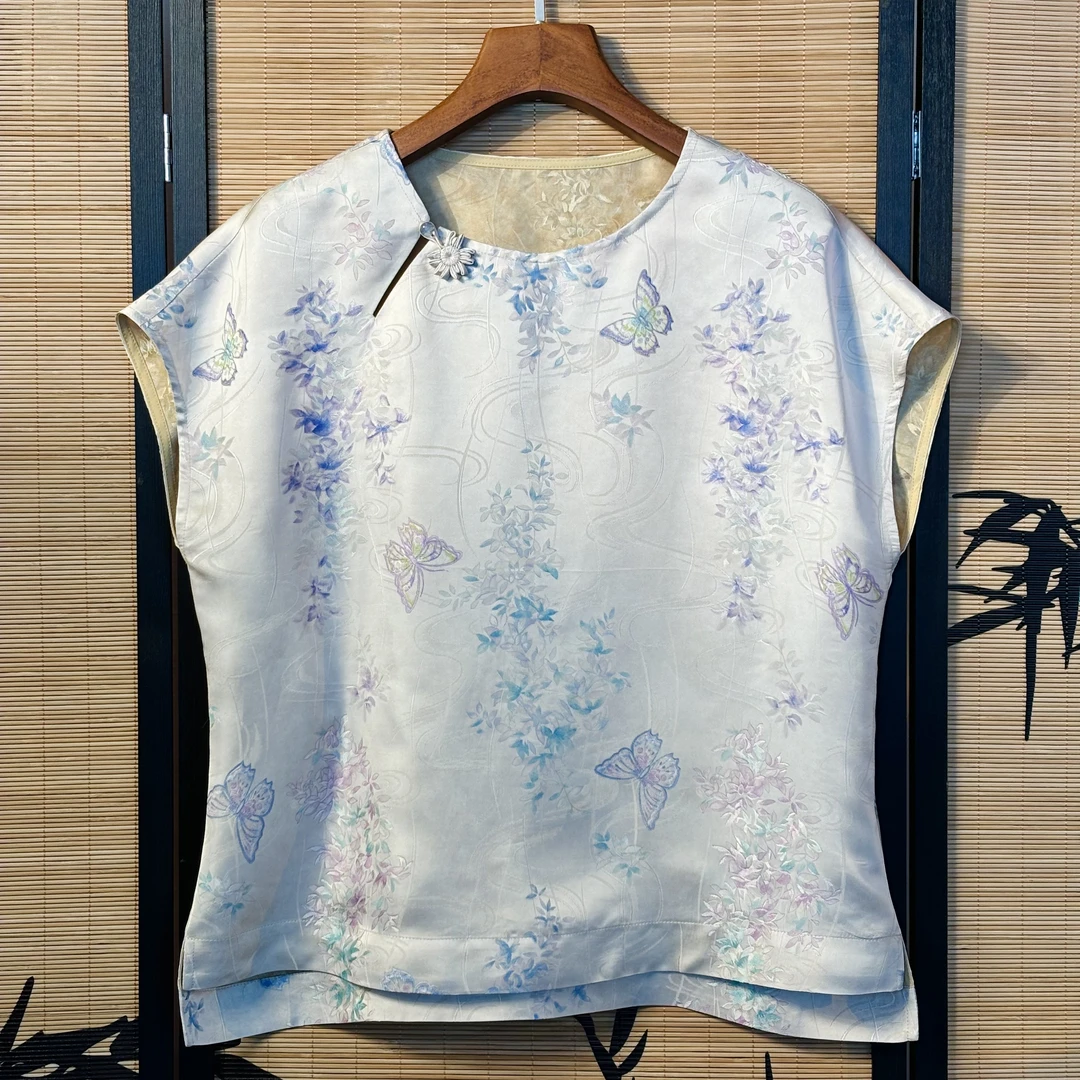 雨蝶-短袖日常新中式红云纱时尚显瘦宽松优雅气质中式上衣夏季