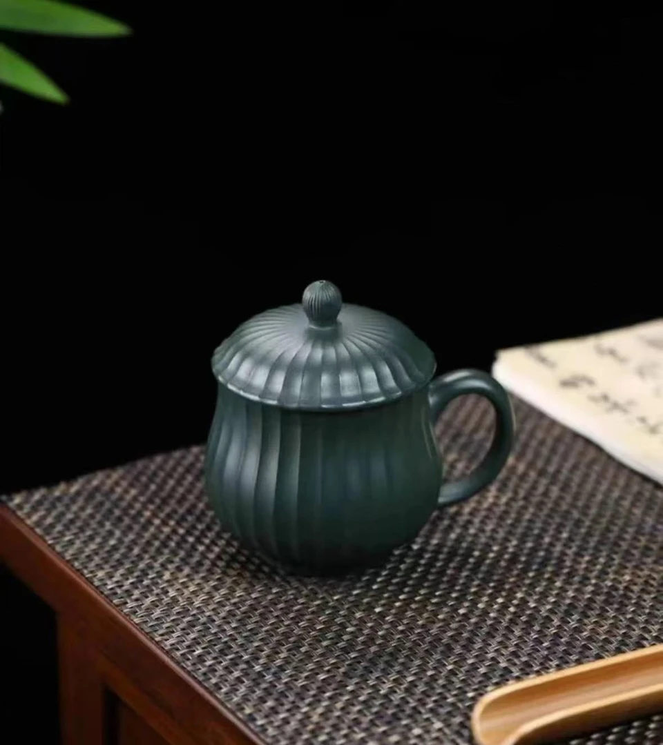 宜兴原矿紫砂帝王绿筋纹盖杯家用办公茶具