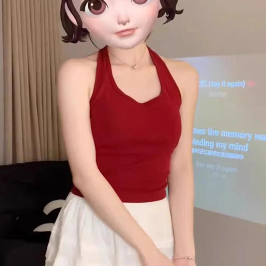 大妈纯欲风性感辣妹挂脖背心女夏季2025新款修身显瘦u领吊带上衣