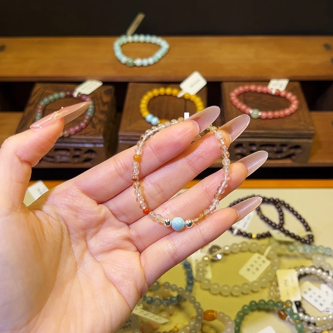 水晶手链银S925镶嵌兔毛5010