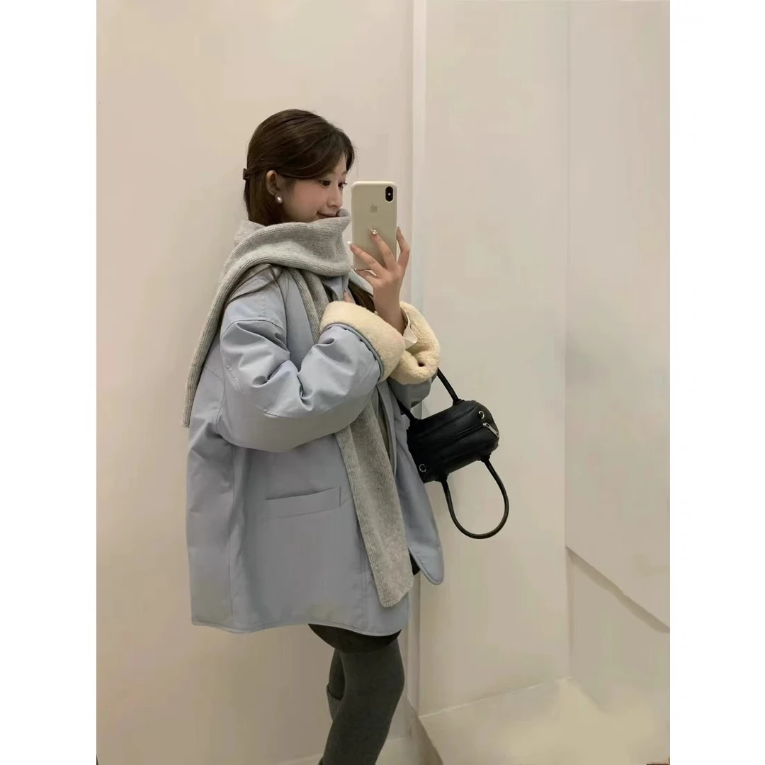 灰灰呀！韩系 百搭立领保暖 毛毛拼接外套【雨雨】