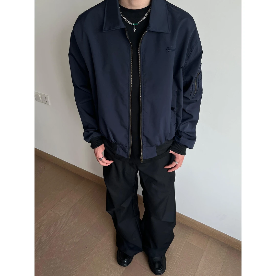 美式复古cleanfi春款飞行夹克高级翻领简约外套开春外套男短款