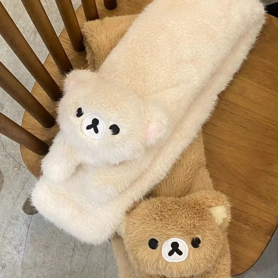 可爱轻松熊毛绒围巾女冬季新款韩版百搭保暖防寒风可爱围脖护劲冬