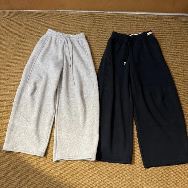 秋冬加绒高腰弯刀裤女宽松显瘦松紧腰加厚保暖休闲直筒裤