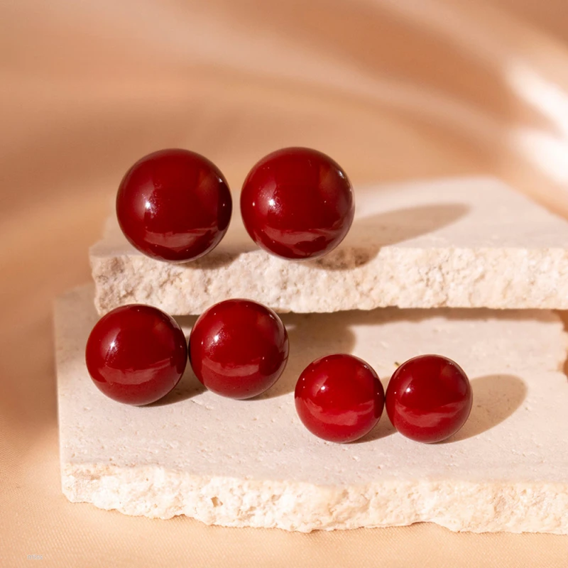 安哥拉红仿珍珠耳钉面包复古简约轻奢耳环通勤百