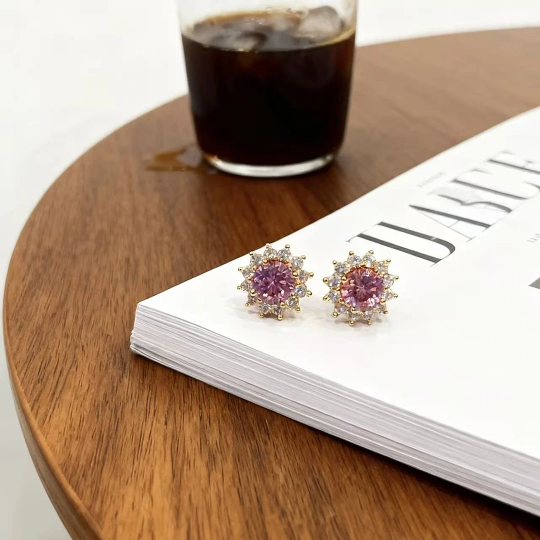 钻石耳饰粉耳钉-lx0123-1