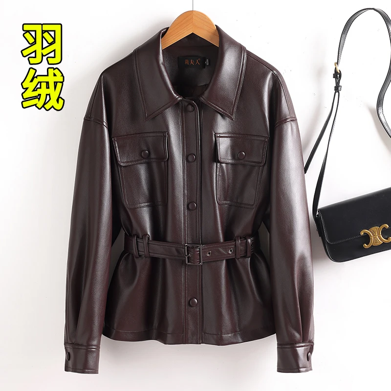 海宁绵羊皮宋佳同款皮羽绒服真皮收腰短款秋冬新款气质皮衣外套