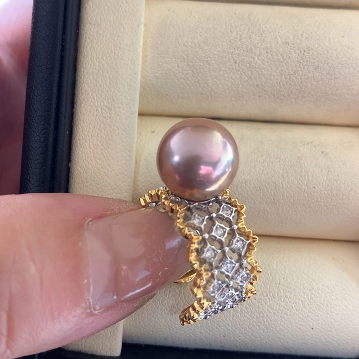 银S925镶嵌戒指淡水珍珠