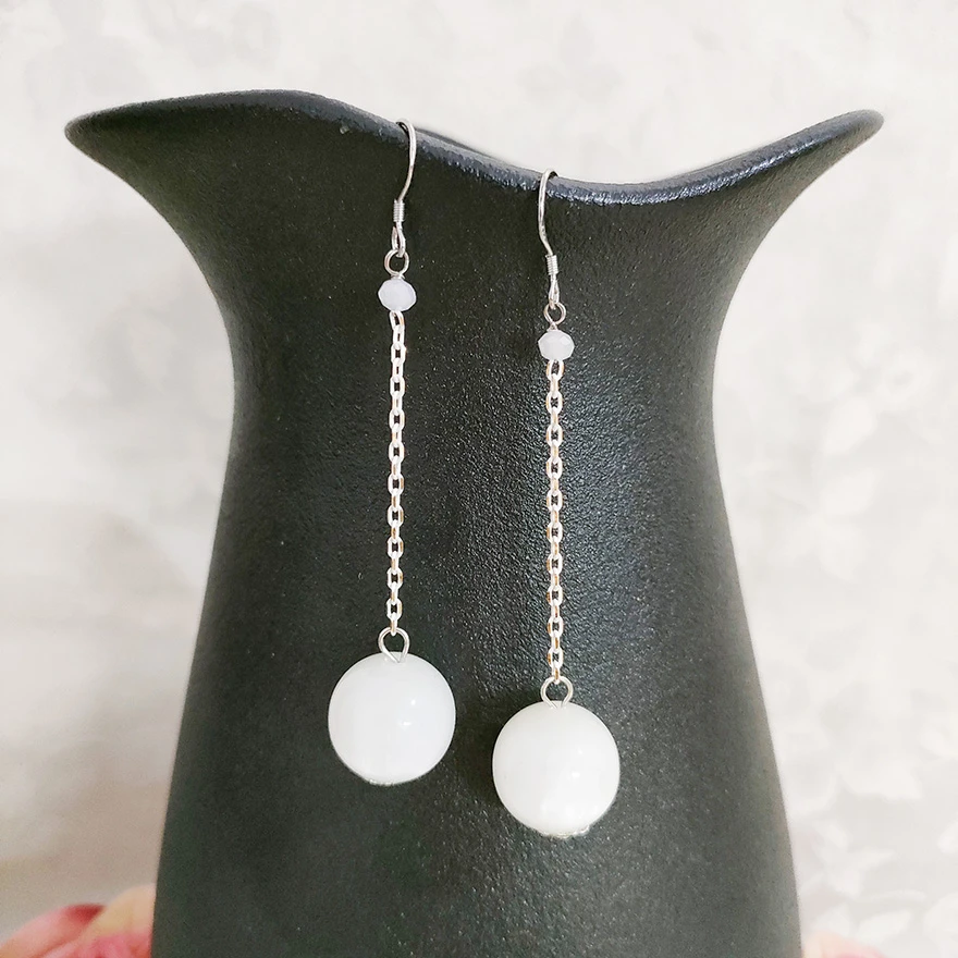 铜合金耳饰 手工气质百搭椭圆珠珠耳环2002