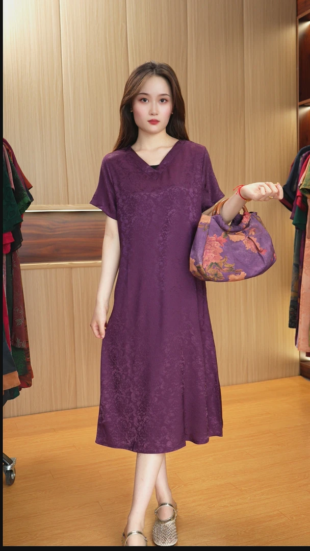 9917夏季新款裙子时尚气质修身显瘦妈妈中长连衣裙妈妈装中年夏装