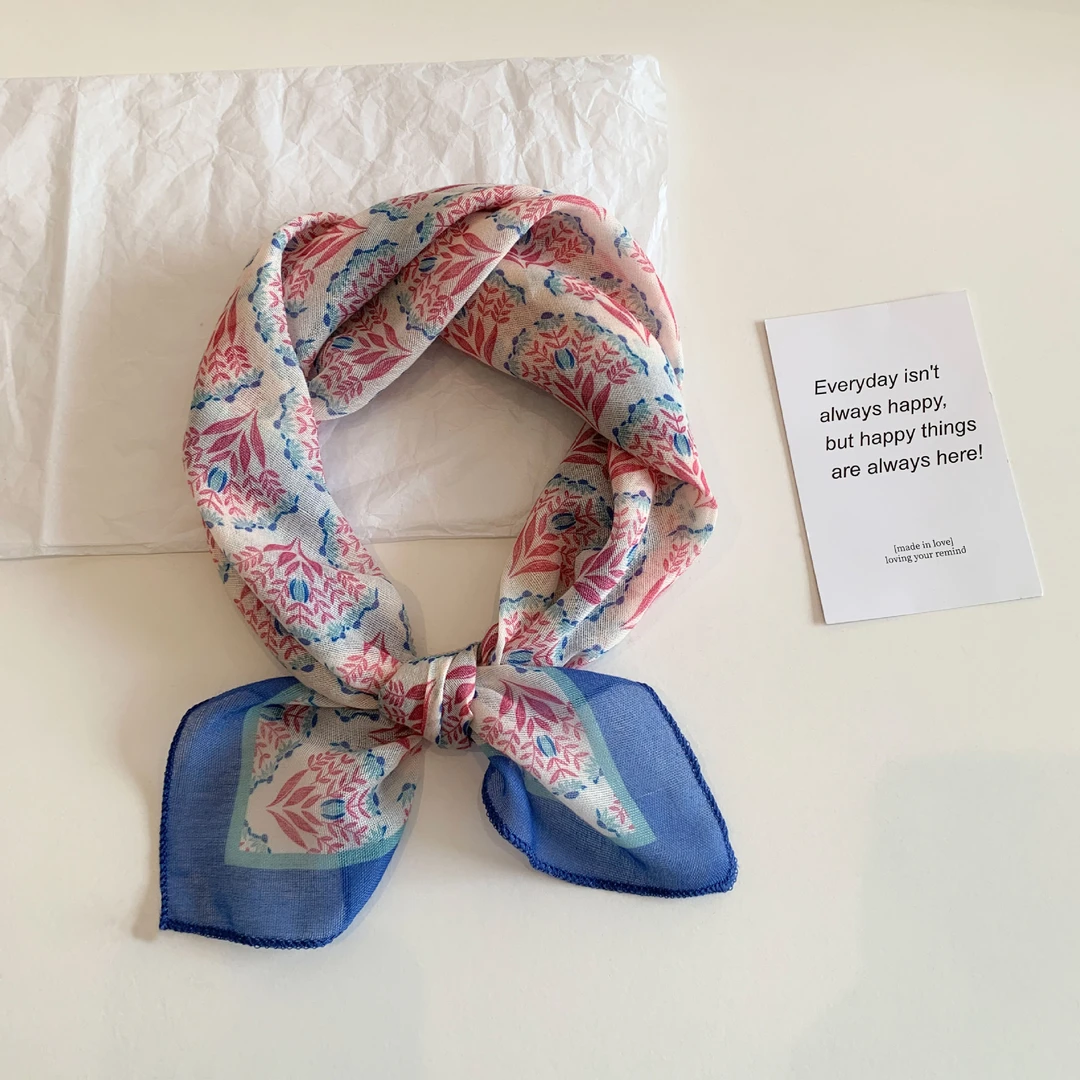 新款棉麻质感小方巾丝巾女春秋夏季拍照防晒头巾韩版围巾装饰领巾