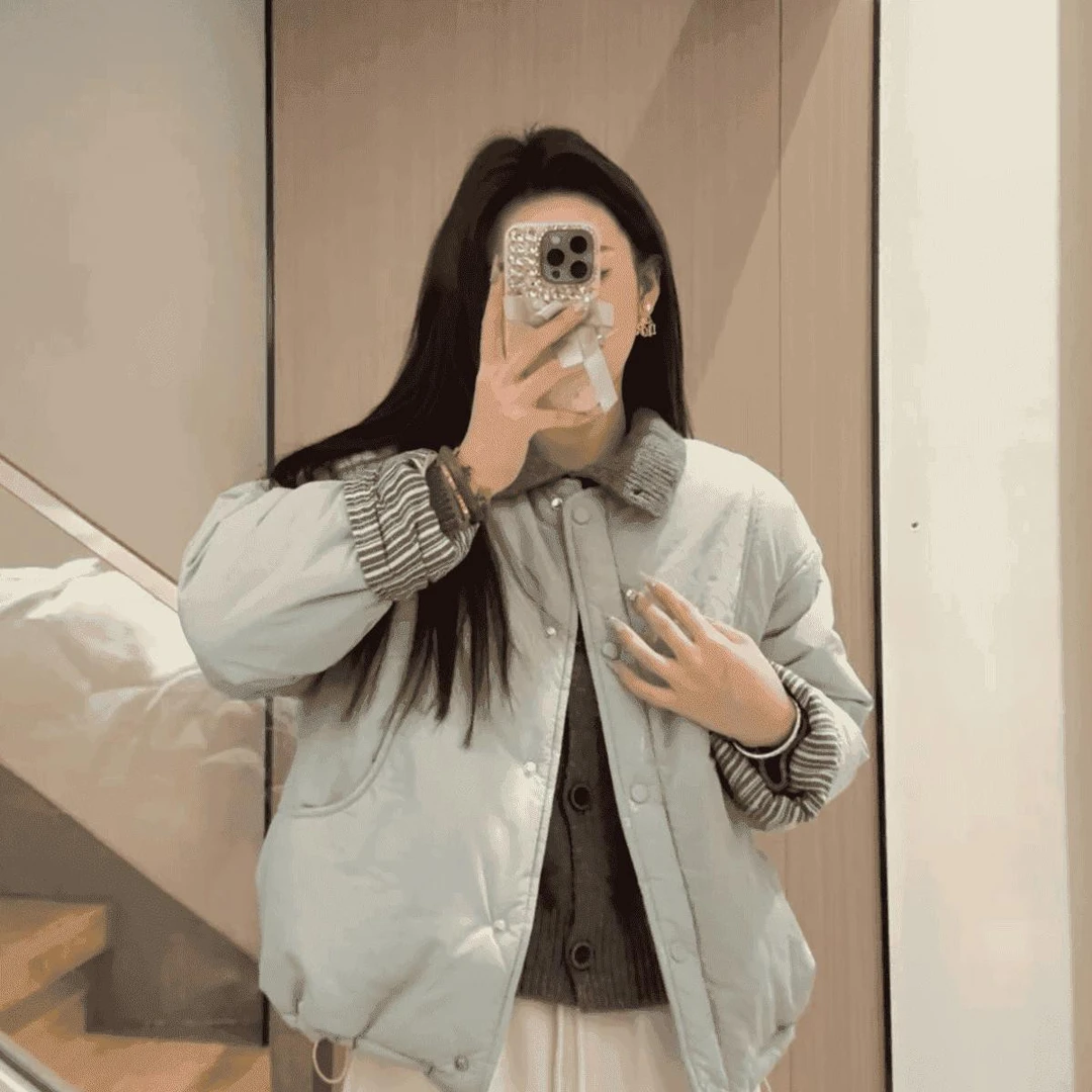 2025冬加绒外套新款韩版宽松百搭圆领棉服外套韩系穿搭加厚