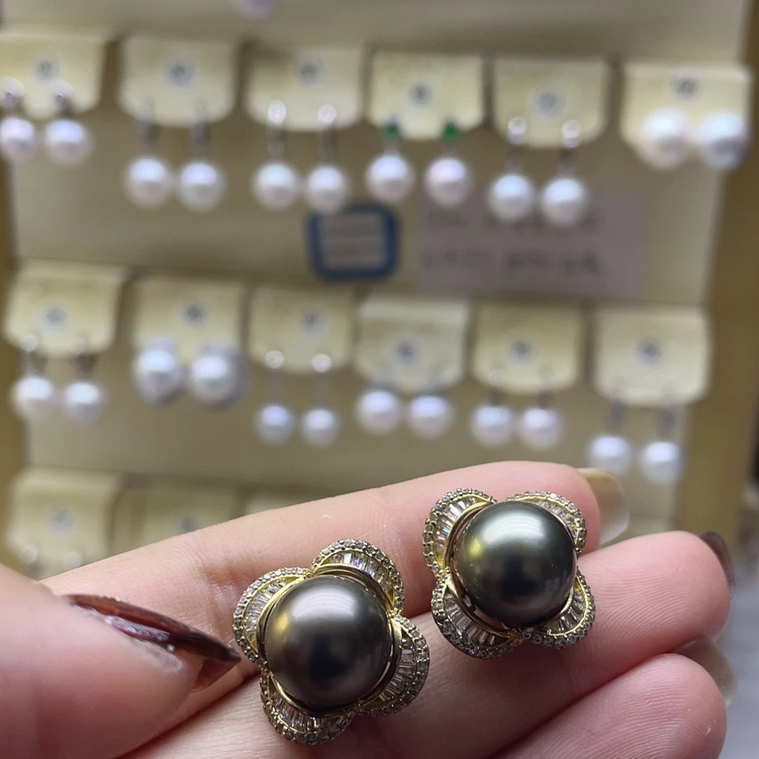 海水珍珠耳饰银S925镶嵌