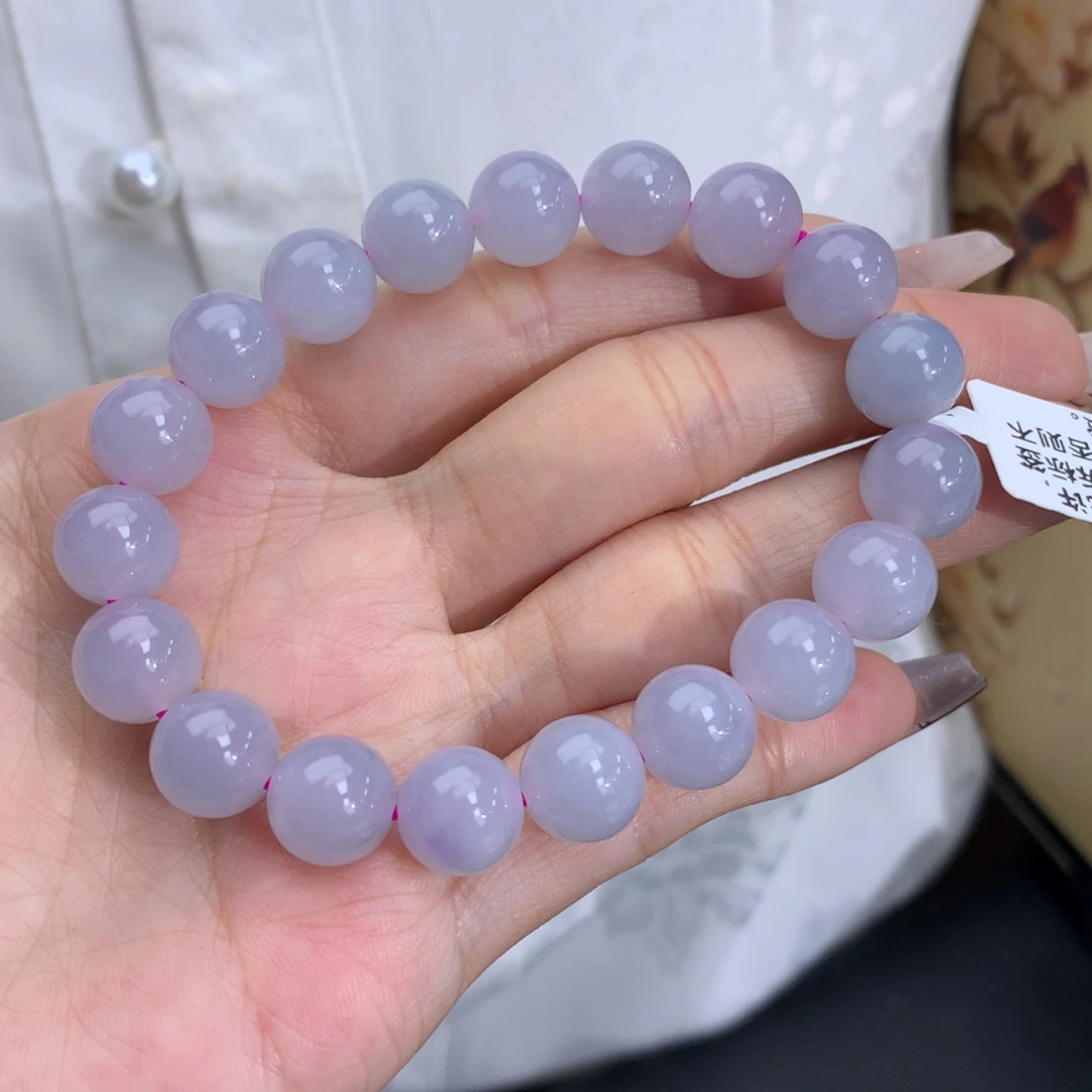 翡翠手链未镶嵌卡10胶润粉紫手串