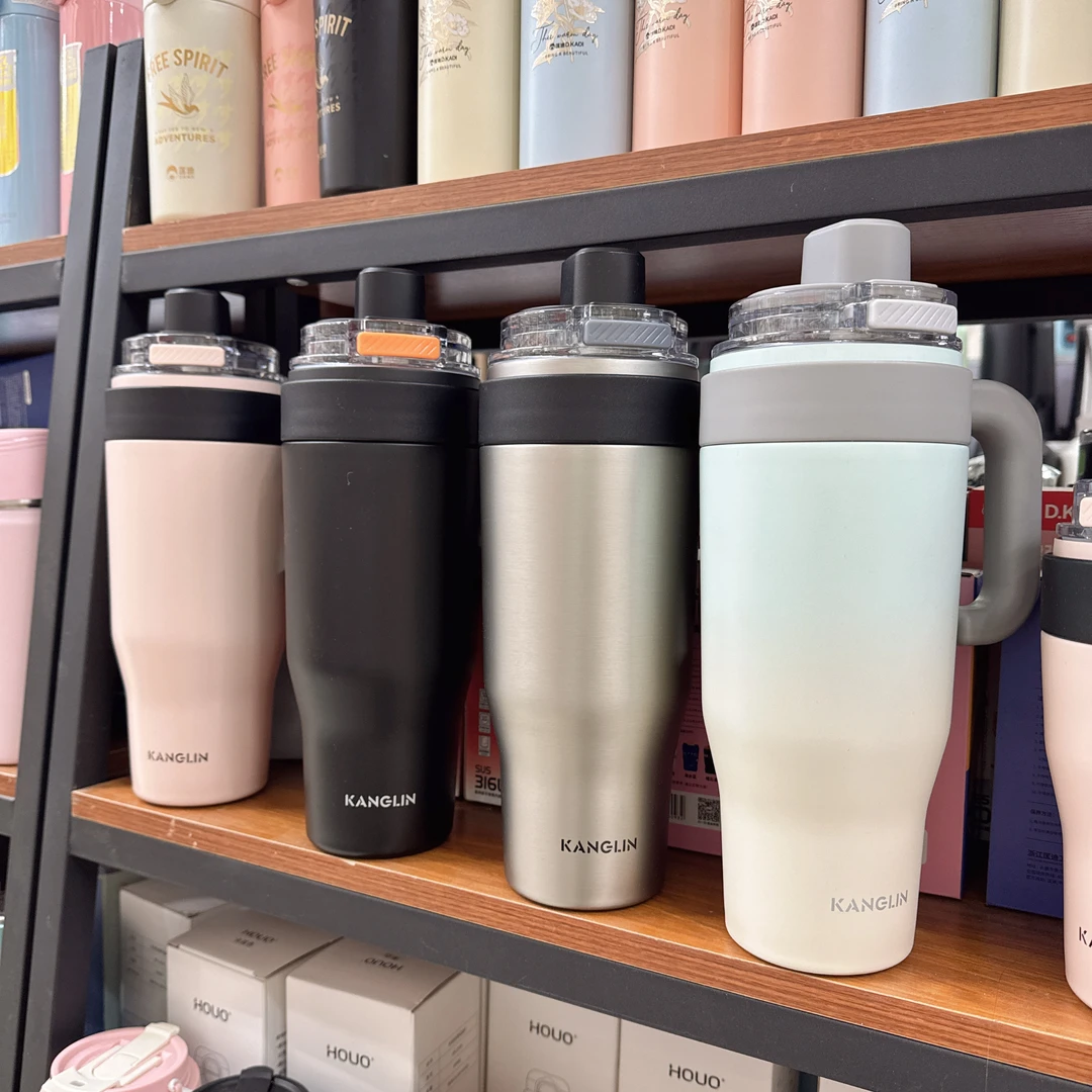 康林保温杯大容量新款吸管壶陶瓷内胆车载水杯巨无霸冰霸杯316钢