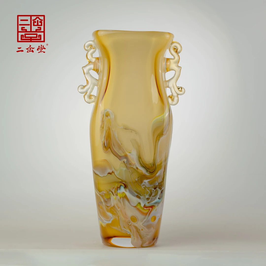 二仚堂淄博琉璃《兽首瓶》中式赏瓶东方美学淄博琉璃非遗手工花瓶
