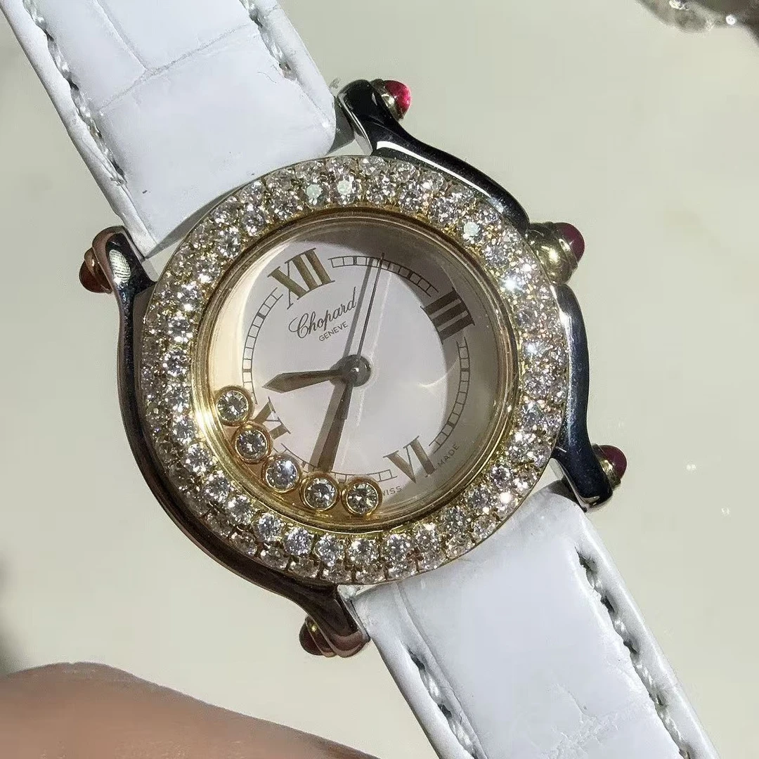 99新 Chopard/萧邦 快乐钻系列 表径26mm 石英腕表 外圈后镶钻