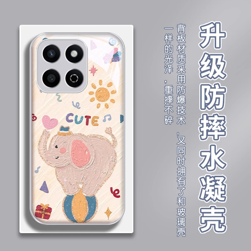 油画小象适用荣耀畅玩60plus水凝手机壳畅玩50plus新款30plus高级