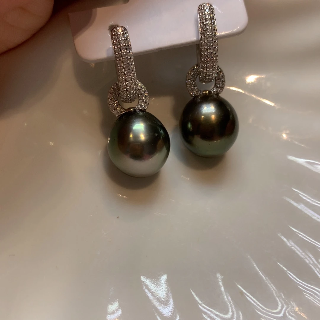 银S925镶嵌海水珍珠耳饰