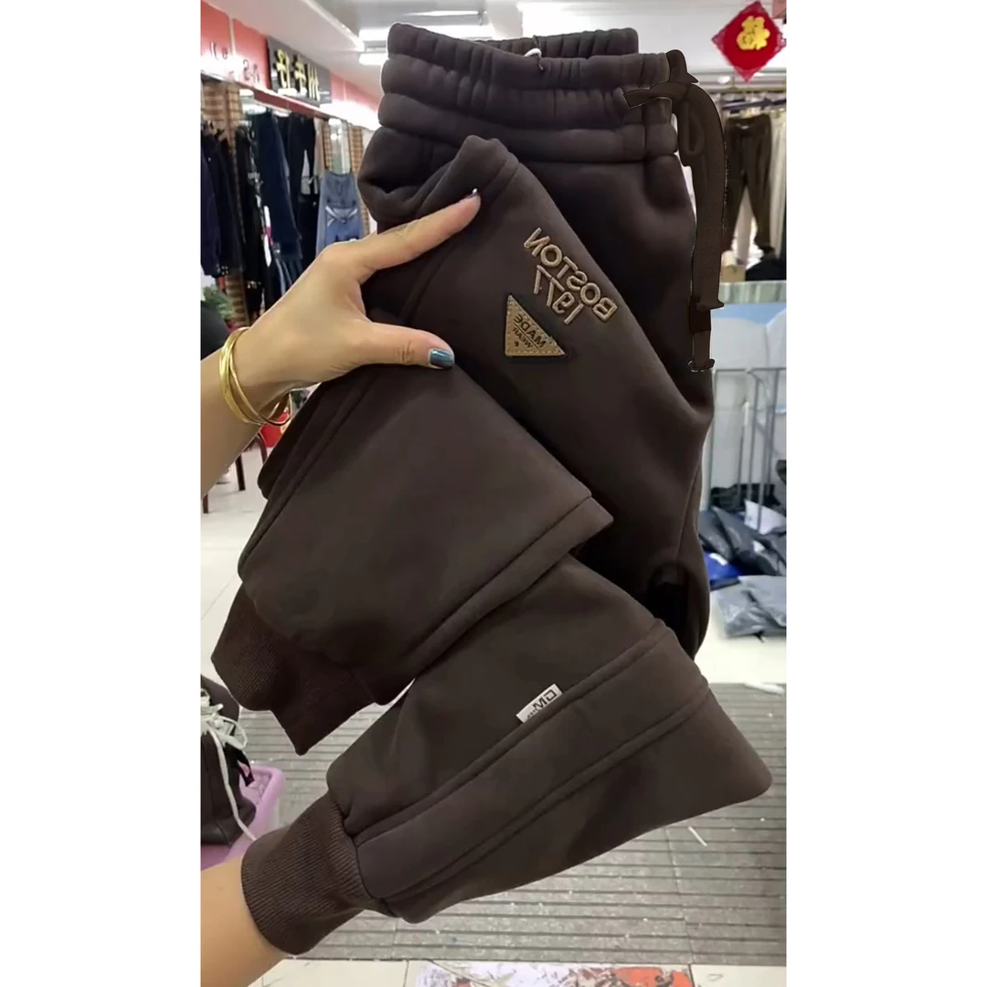 华棉薄款运动束脚哈伦裤女2025春秋新款拼接刺绣贴标高腰显瘦卫裤