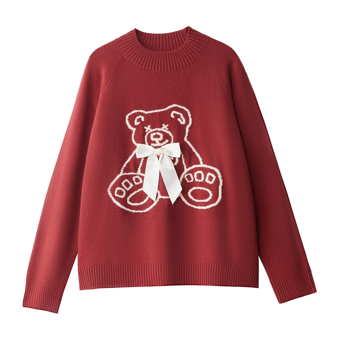 【双旦礼遇季】茵曼春季新年安可拉红毛衣萌宠提花宽松慵懒针织上衣