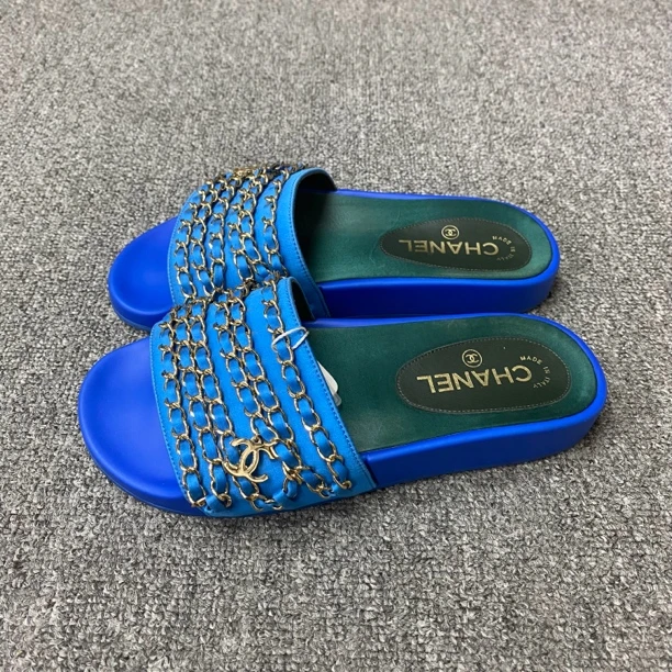 95新 Chanel/香奈儿 98新/香奈儿/37码/蓝色皮串链拖鞋/BF01064