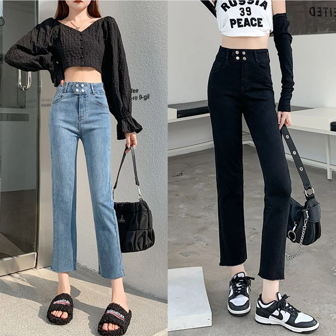 直筒牛仔裤女宽松2025春季新款泫雅高腰显瘦显高法棍百搭烟管裤子