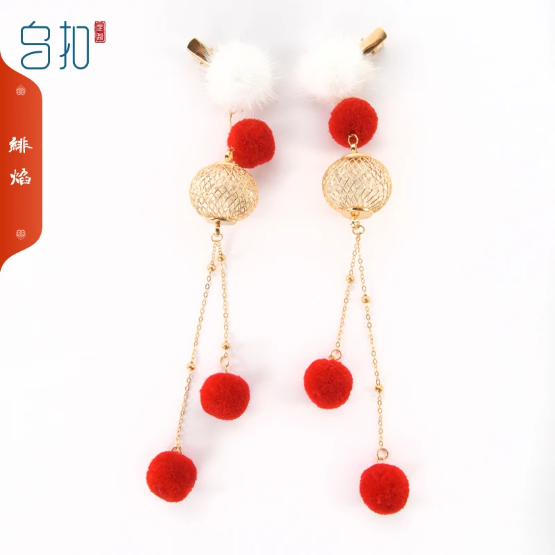 乌扣.绯焰 儿童中国风冬季发夹汉服发饰新年古风仙气可爱女童少女