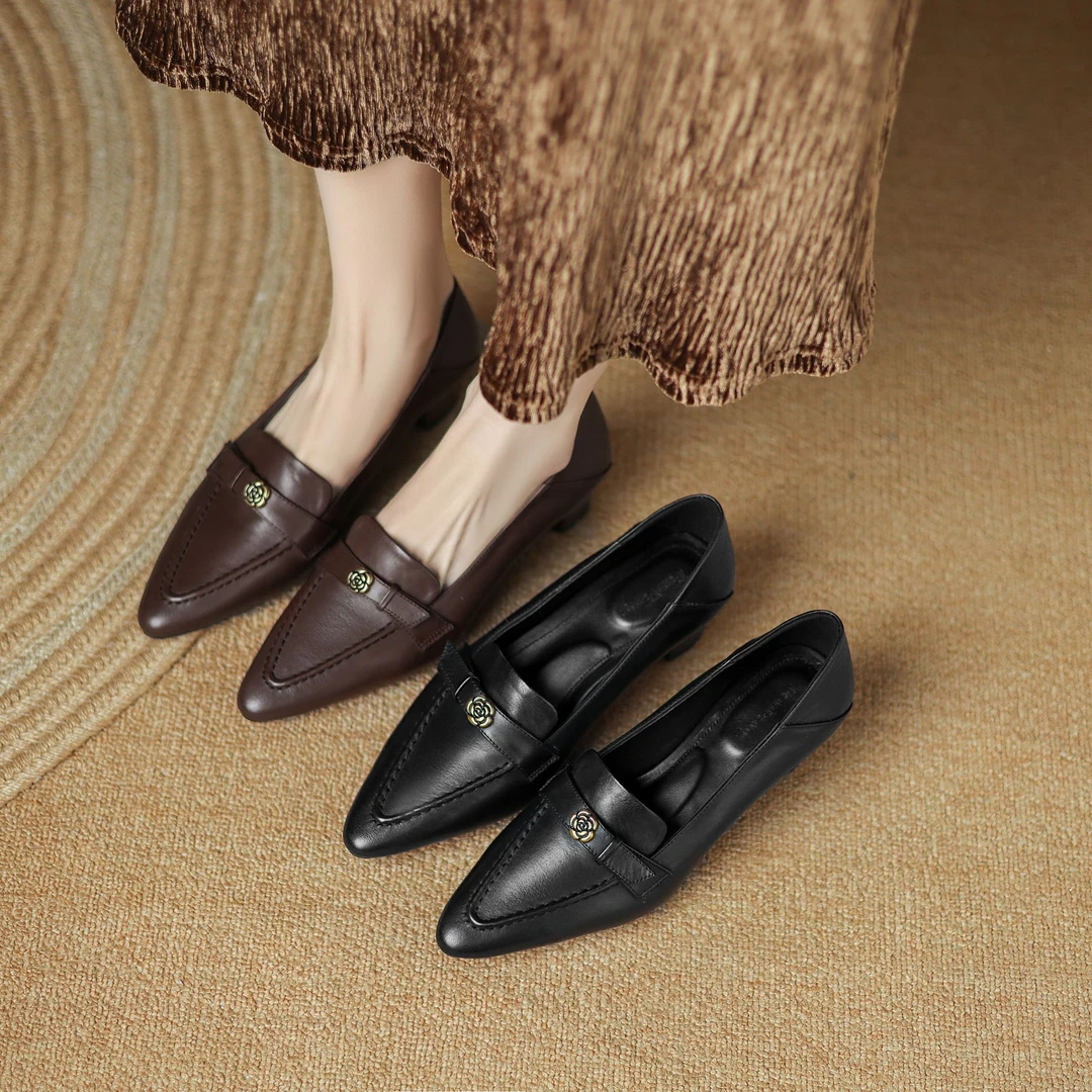 软底法式尖头单鞋|34-39|4.5cm|复古粗跟中跟百搭真皮通勤单鞋女