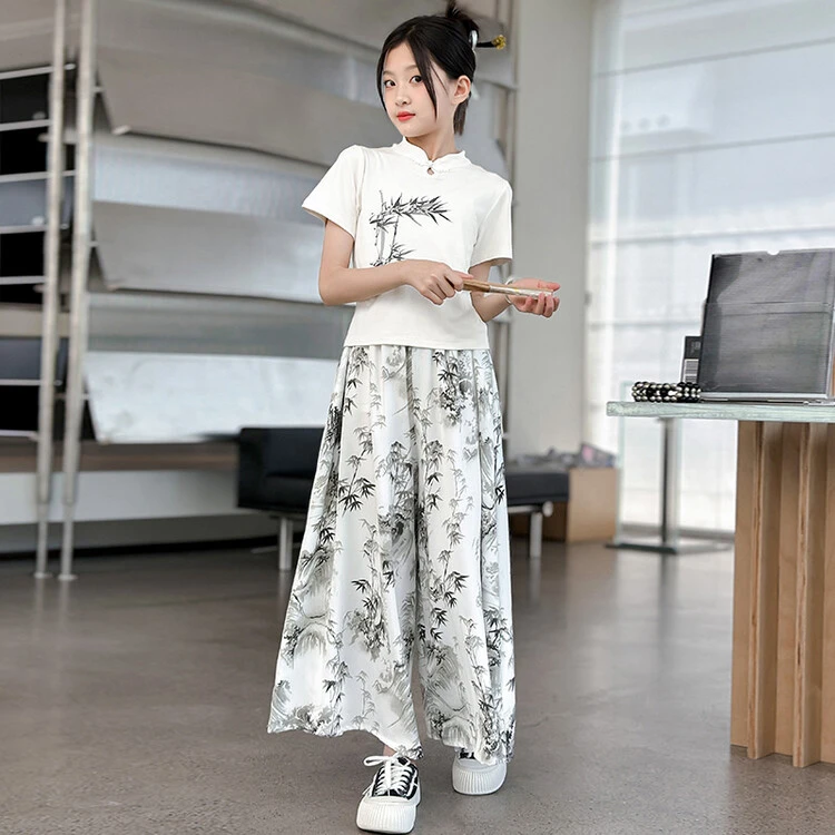 女大童国风套装2025夏季复古新中式短袖裤裙两件套女孩衣服夏装潮