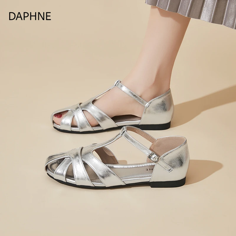 Daphne/达芙妮法式罗马凉鞋时尚复古2025夏季新款气质浅口单鞋女