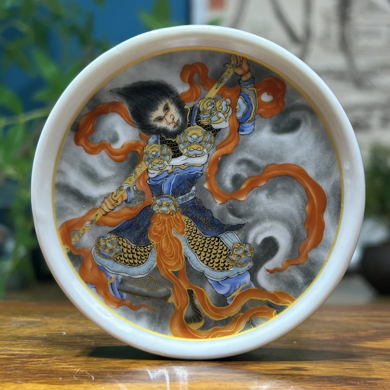 景德镇陶瓷墨彩大圣归来盖置杯托摆件中式高端送礼茶器茶具