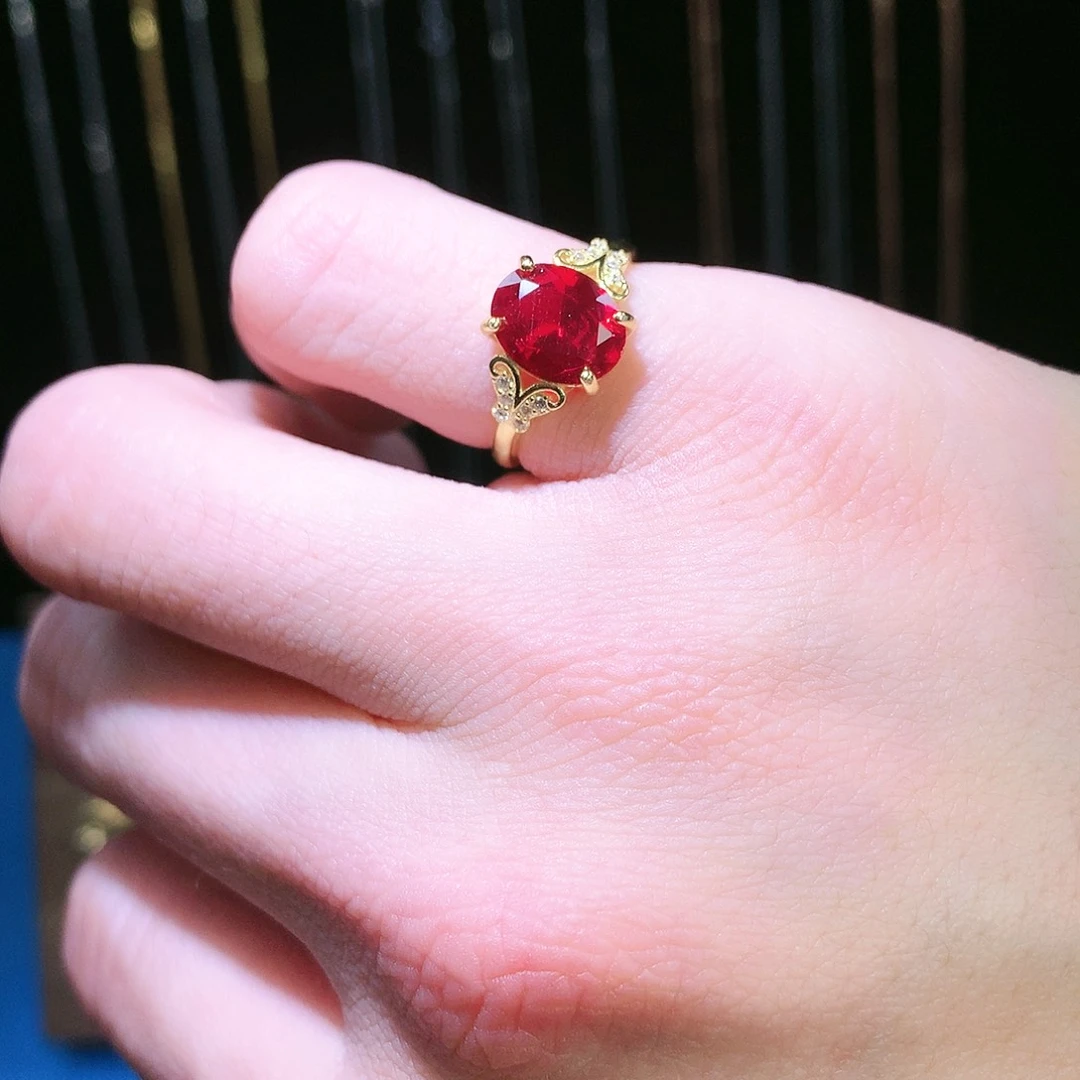 红宝石戒指银S925镶嵌