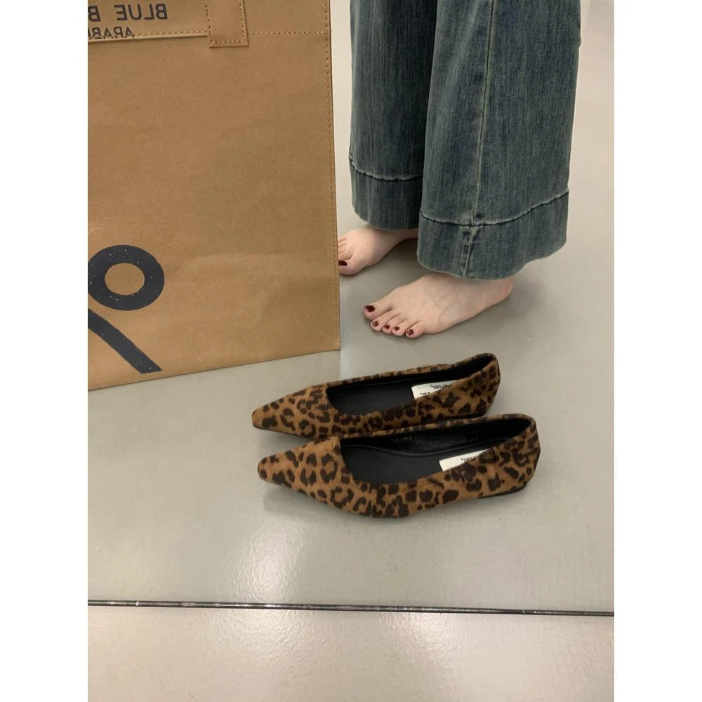 法式平底浅口尖头瓢鞋女百搭不累脚一脚蹬休闲四季鞋子豹纹单鞋女