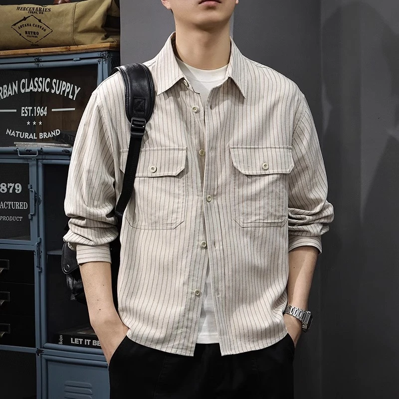 MR.MUDI/穆迪先生2025春季亚麻薄款透气长袖衬衫男美式潮流多口袋