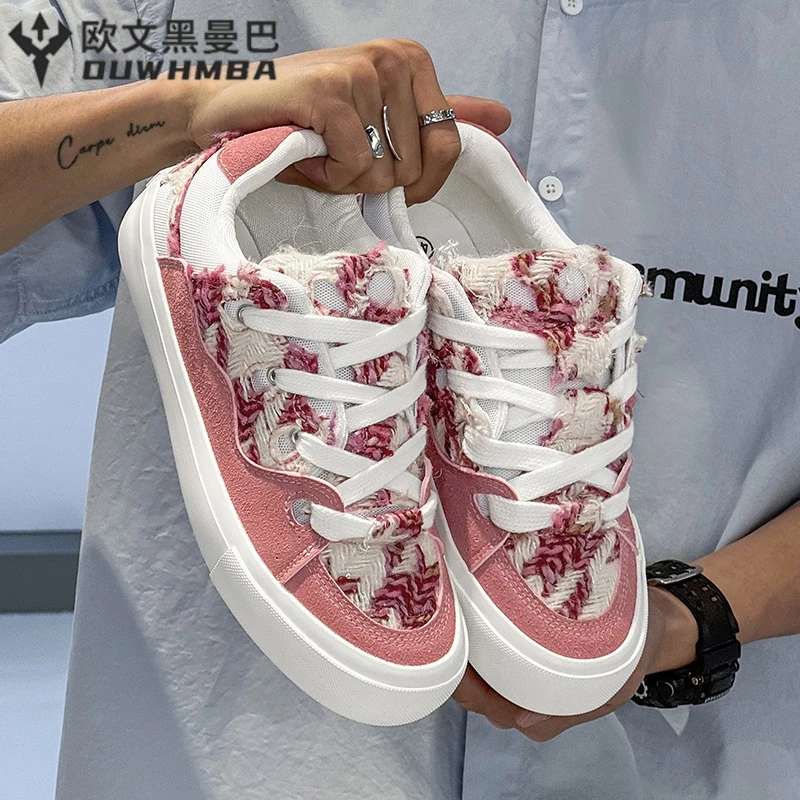 欧文黑曼巴情侣板鞋夏季百搭小众运动鞋厚底增高休闲男生帆布鞋潮