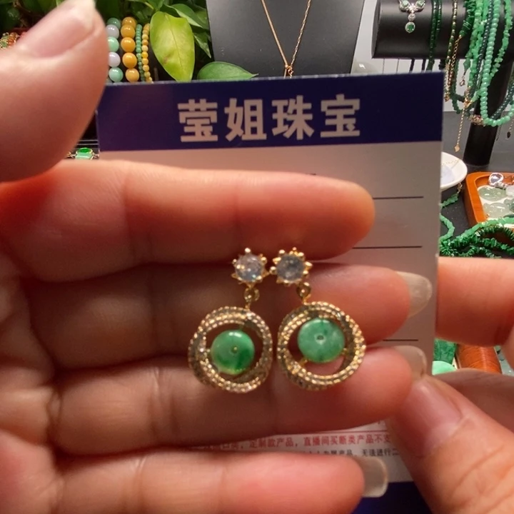 合金翡翠耳饰绿平安扣耳钉