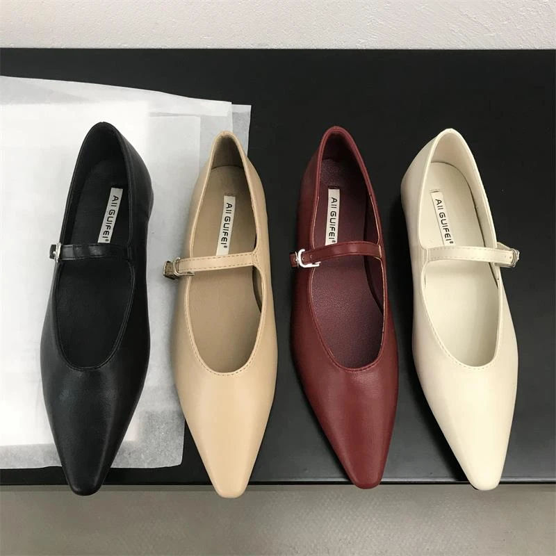 气质尖头玛丽珍鞋女年春季新款韩版显瘦一字扣带浅口单鞋