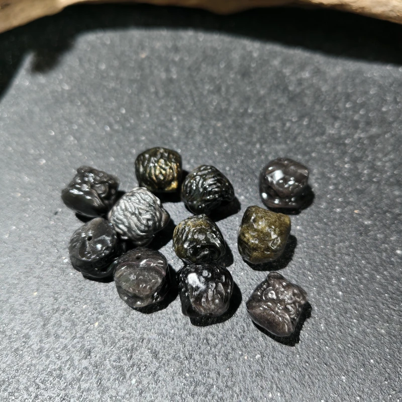 【黑胖珠宝】 H0826 银曜石金曜石醒狮配饰 多样