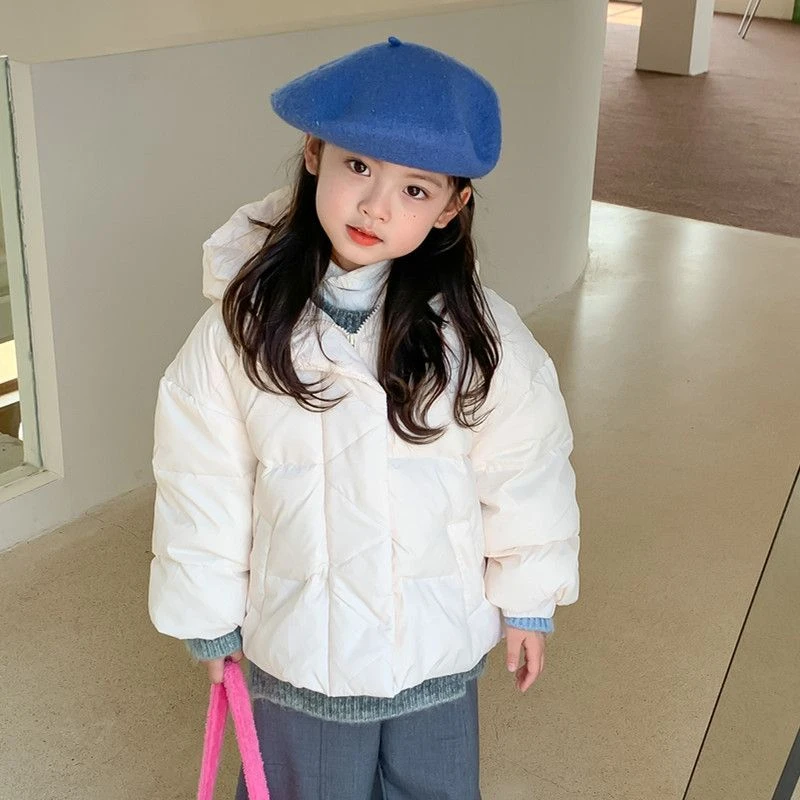 1122女童连帽加厚袄冬季女孩纯色中小童外套女孩加厚保暖防寒上衣