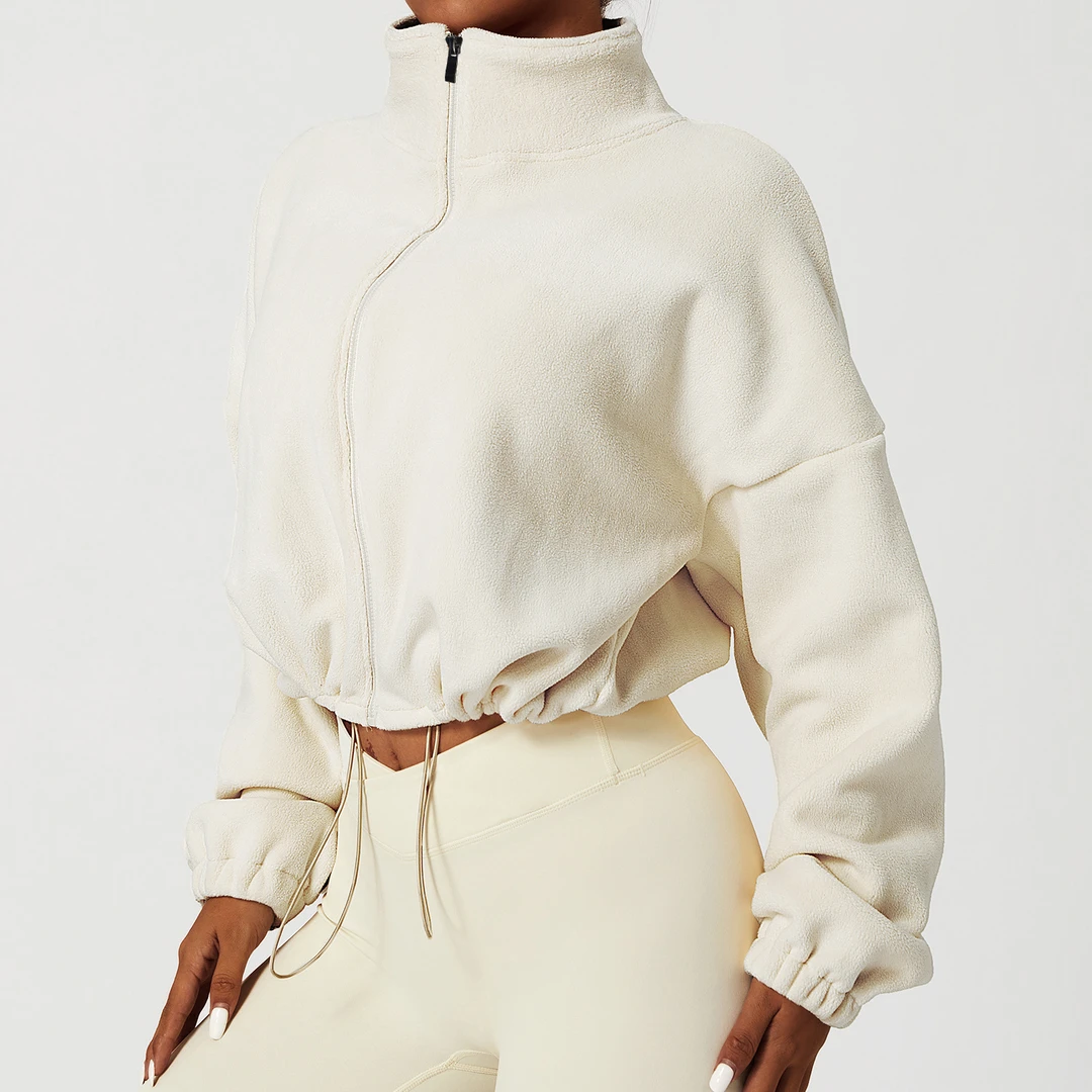 运动外套上衣女宽松立领保暖双面摇粒绒健身服