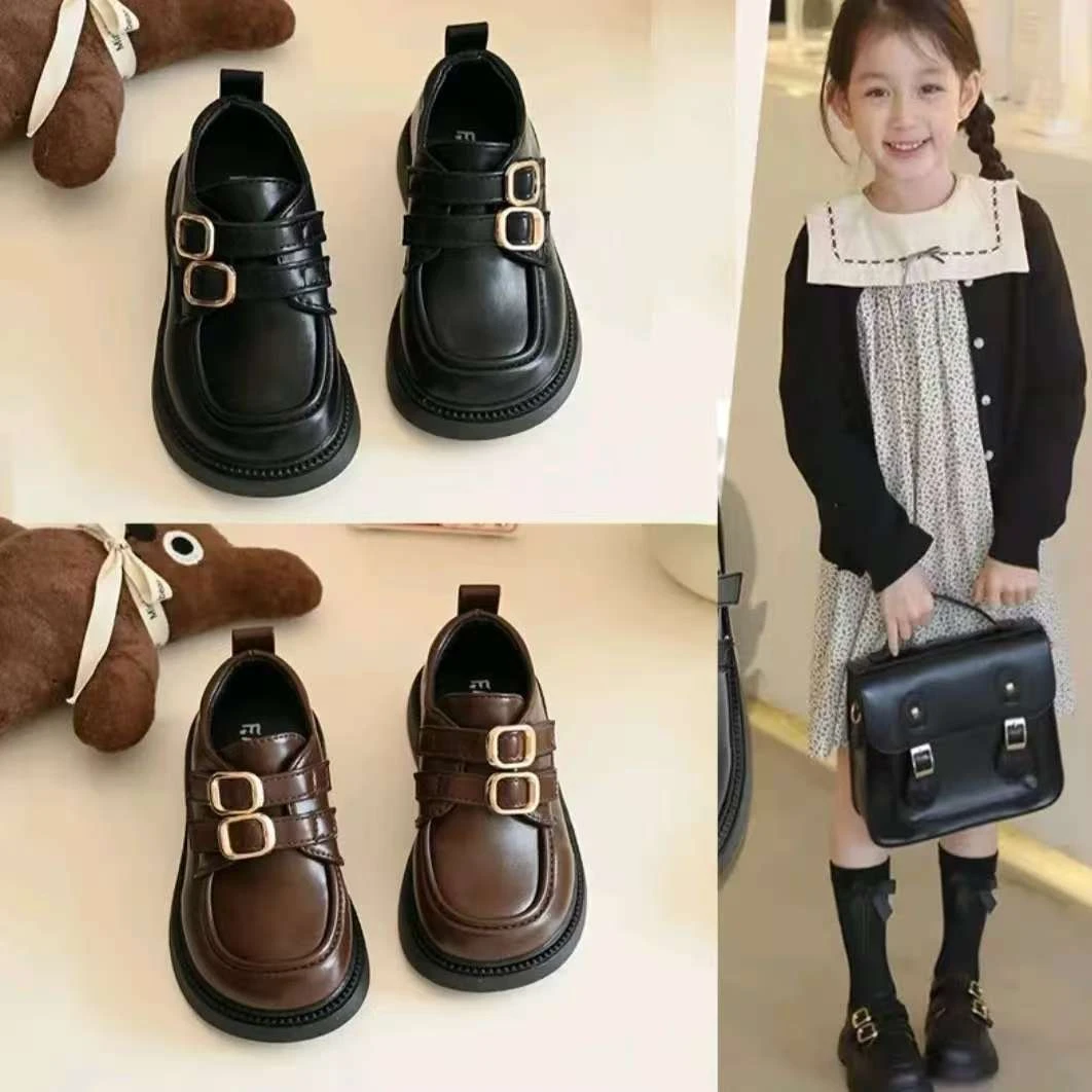 女童鞋子儿童公主小皮鞋2025新款春秋英伦风女孩黑色乐福单鞋