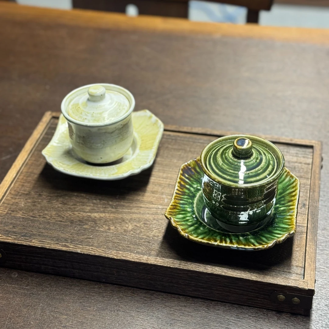 【碧玉盏系列】粗陶手作侘寂风炖盅翡翠绿复古家用汤盅釉下彩餐具